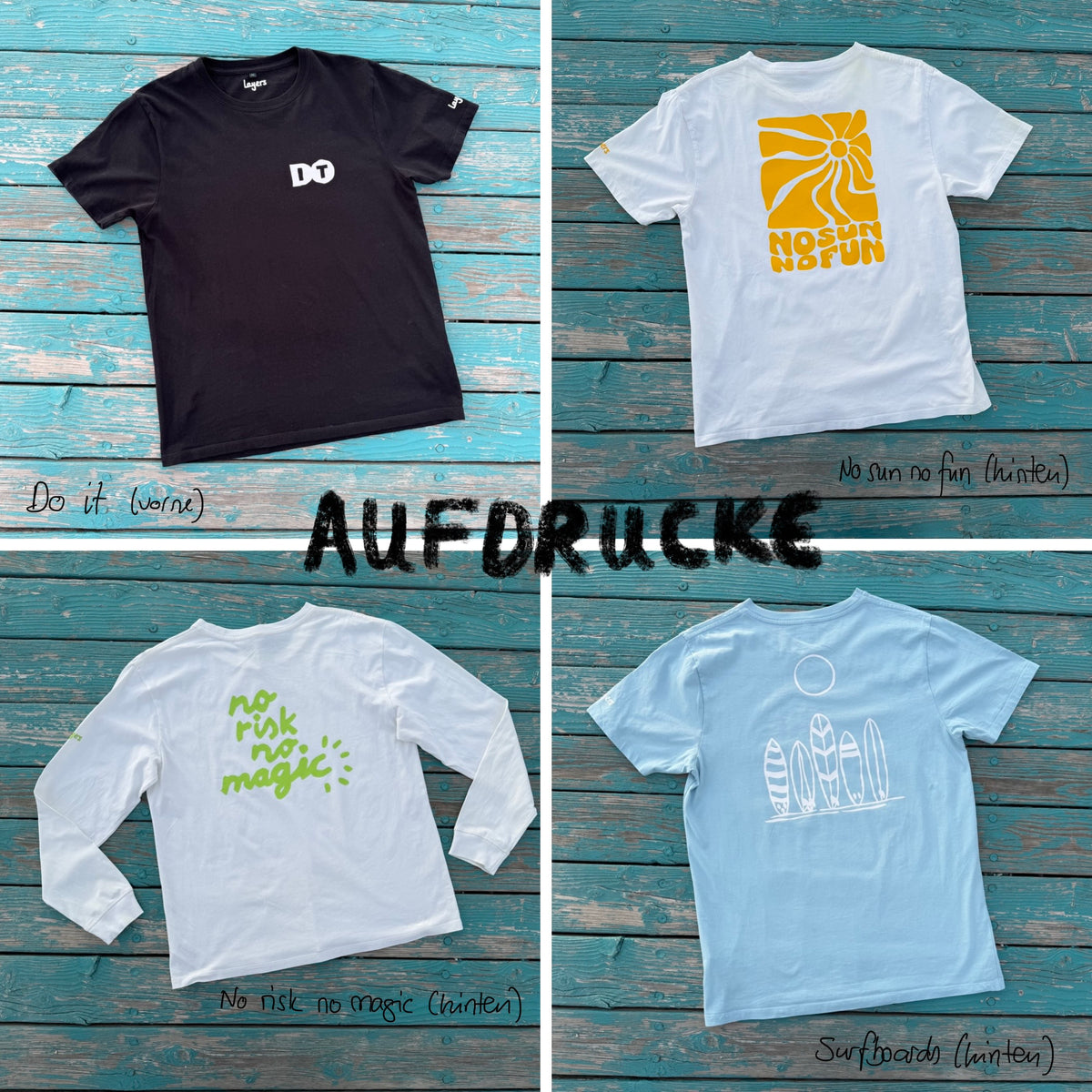 T-Shirt Hellblau: mit Aufdruck
