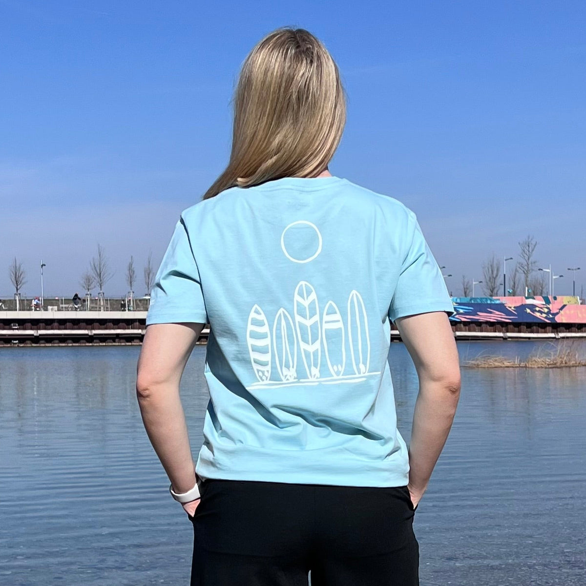 T-Shirt Hellblau: mit Aufdruck